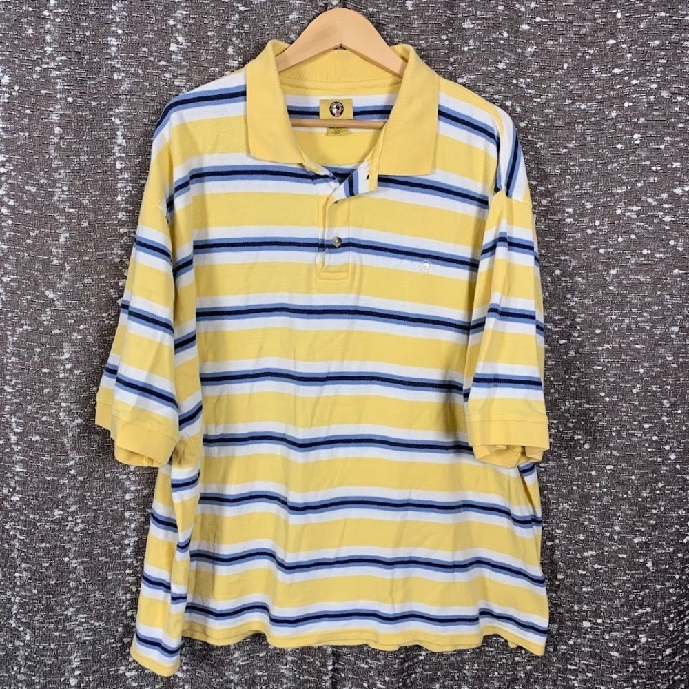 Vintage Duck Head Yellow Striped Polo Shirt Short Sleeve‎ Preppy Men's XXL